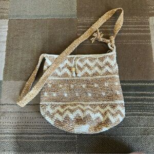 Handcrafted Tan and Cream Woven Shoulder Bag